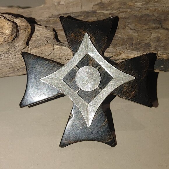 Large Armenian Wooden Silver Tone MCM Gothic Cross Brooch Pin Statement Vintage - Picture 8 of 9